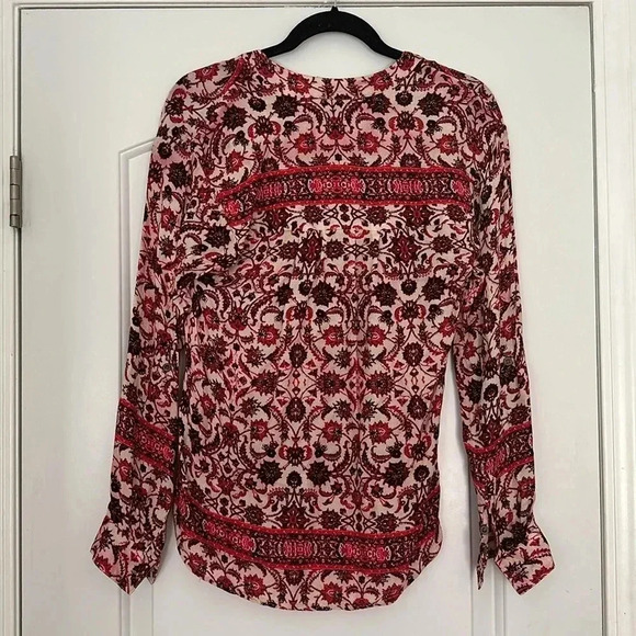 Revolve Gypsy Global Village Floral Lace Up Top Blouse in Red Ivory Sz XS - Picture 7 of 10